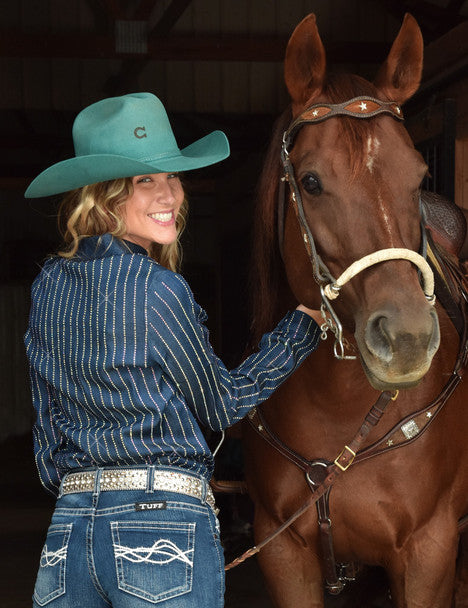 Pullover Button Up by Cowgirl Tuff ~ Denim W/Rows Crystal Embellishing - Henderson's Western Store