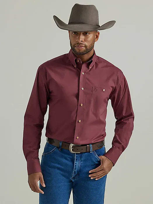 George Strait Men's Wine Checkered Shirt by Wrangler