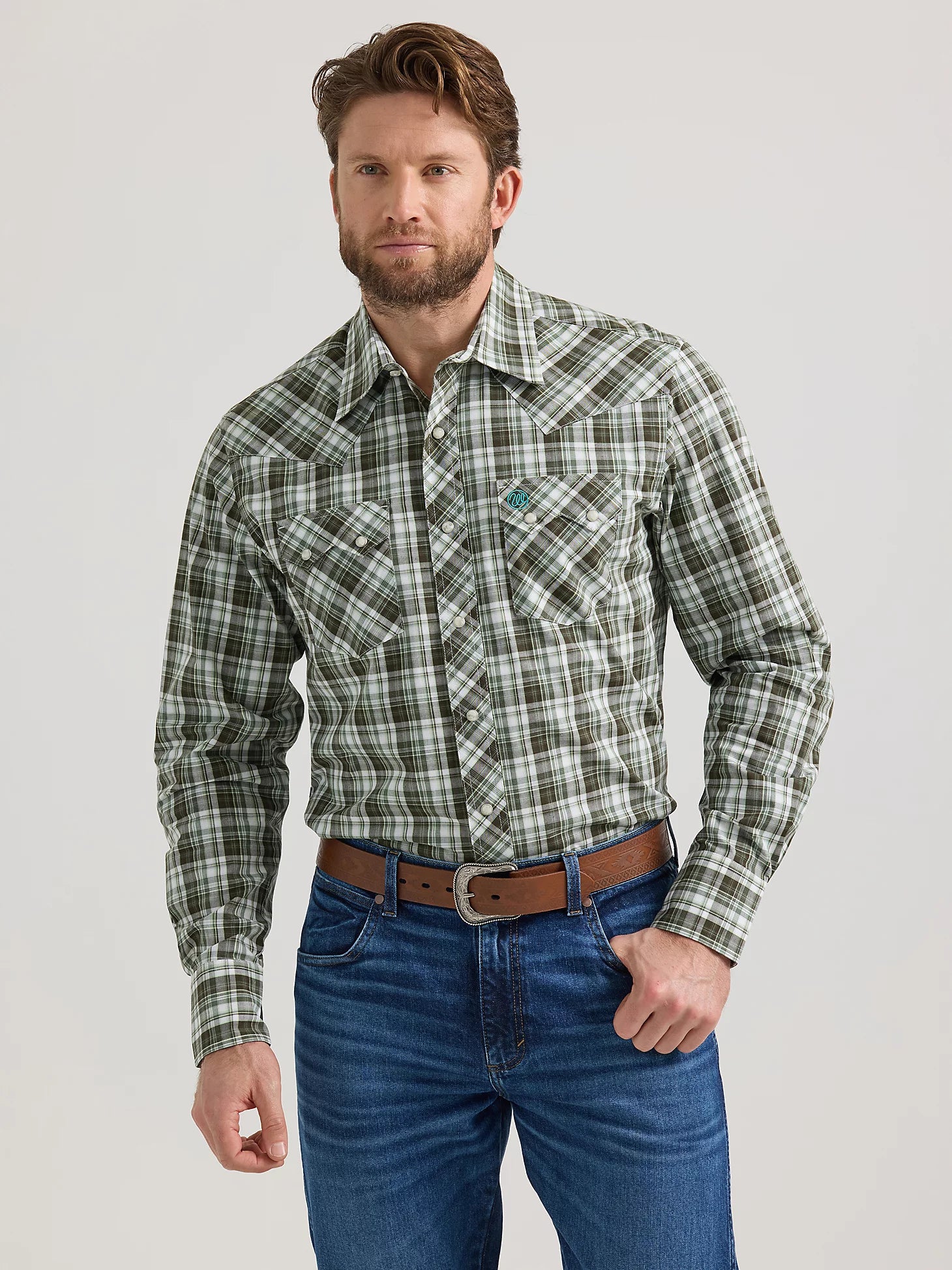 Men's Wrangler Retro Plaid ~ Green - Henderson's Western Store