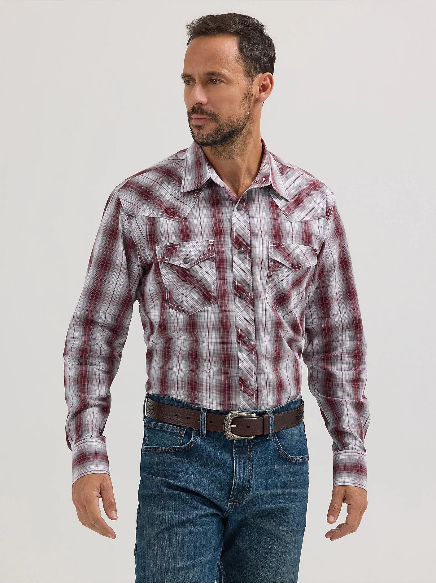 Men's Wrangler 20X Plaid ~ Gray Wine - Henderson's Western Store