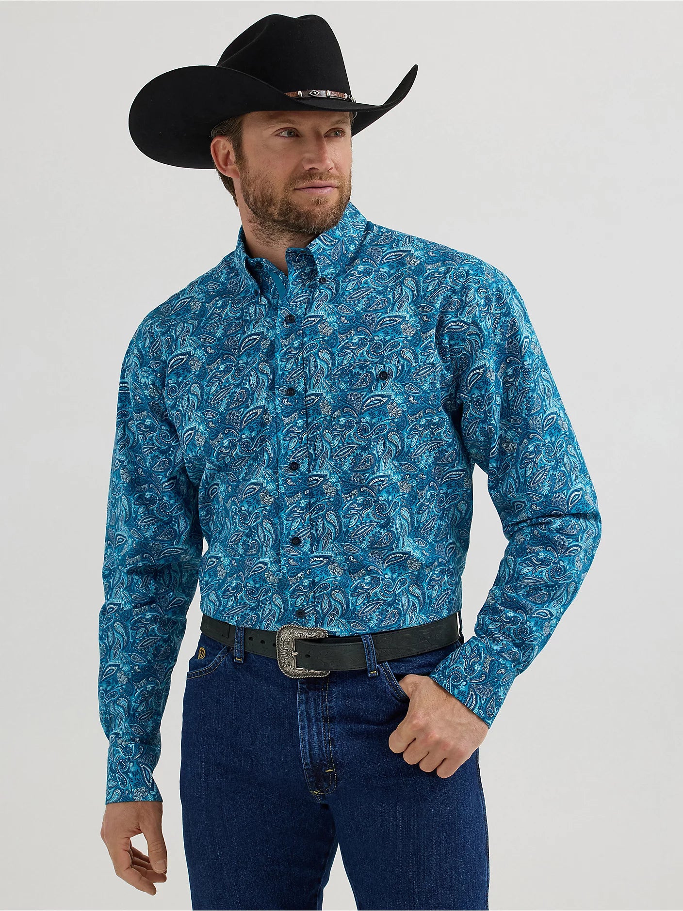 George Strait Shirt by Wrangler ~ Blue Paisley - Henderson's Western Store