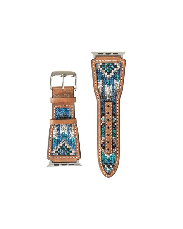 Western Leather Watch Band ~ Blue Aztec - Henderson's Western Store