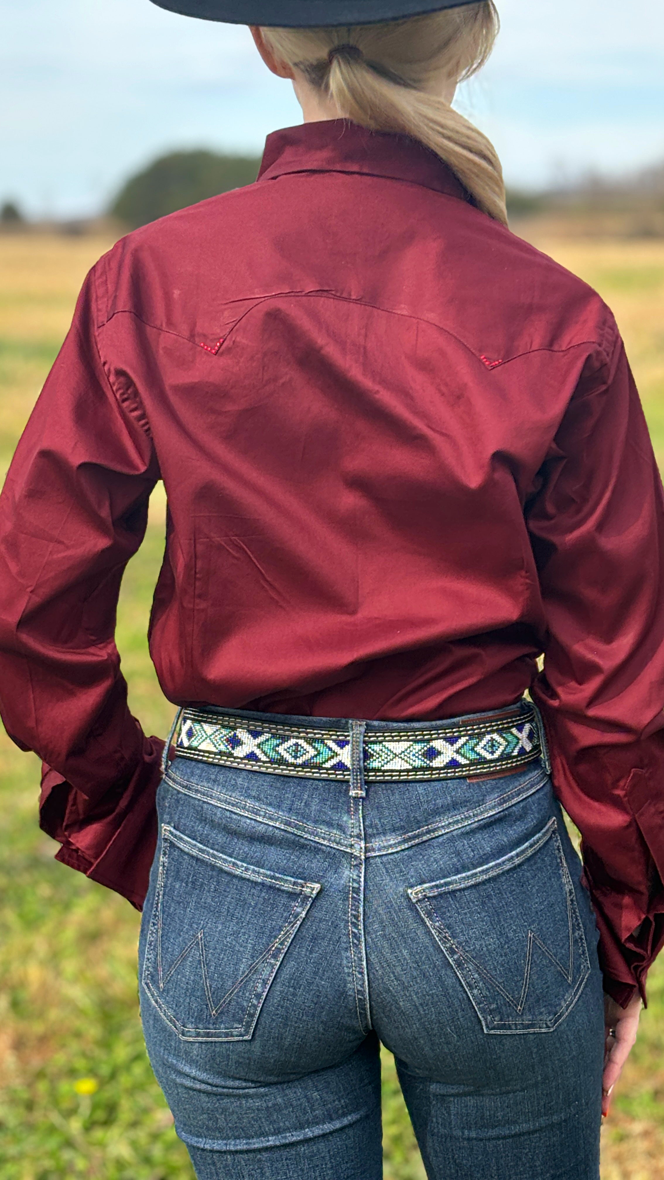 Sateen Solid Shirts ~ Burgundy - Henderson's Western Store