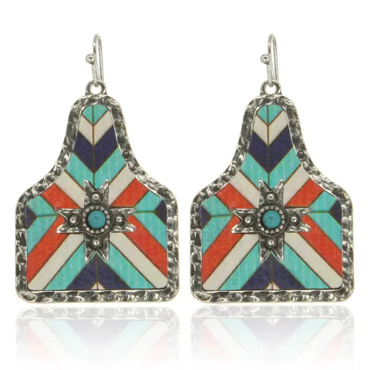 Aztec Pattern Cow Tag Earring - Henderson's Western Store