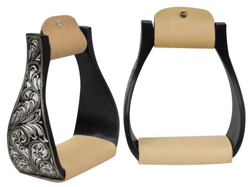 Black Aluminum Floral Engraved Stirrups - Henderson's Western Store