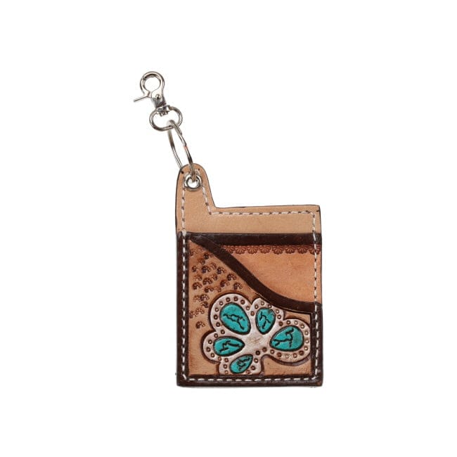 Leather Card Holder Key Chain ~ Turquoise Gem - Henderson's Western Store