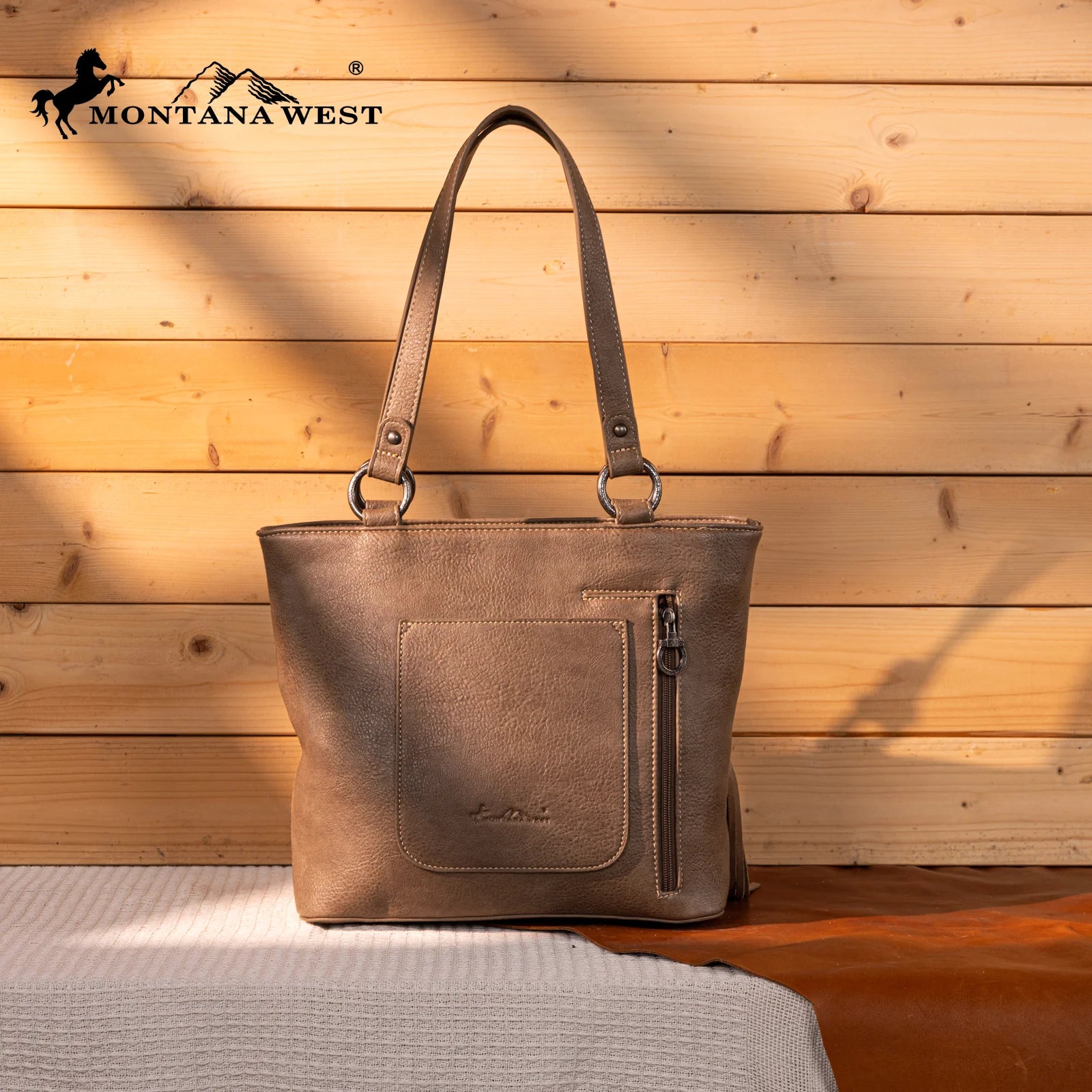 MW Embroidered Tote ~ Khaki - Henderson's Western Store