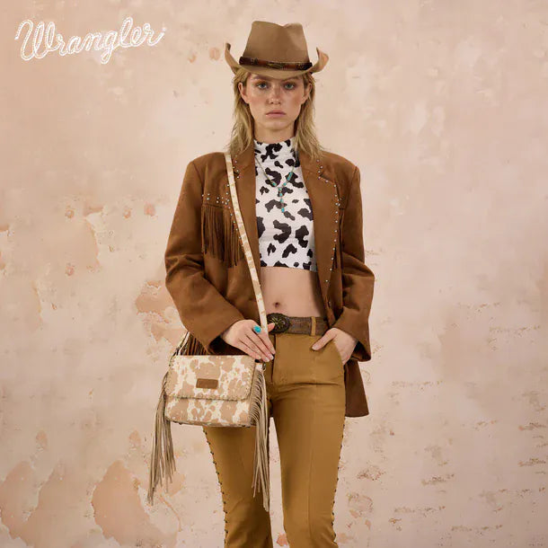 Wrangler Cow Print Fringe Crossbody Bag - Henderson's Western Store