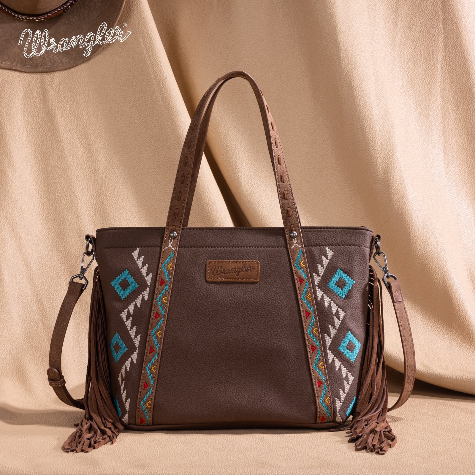Wrangler Aztec Embroidered Tote ~ Brown - Henderson's Western Store