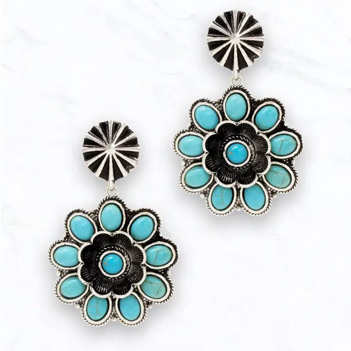 Turquoise Floral Western Statement Earrings - Henderson's Western Store