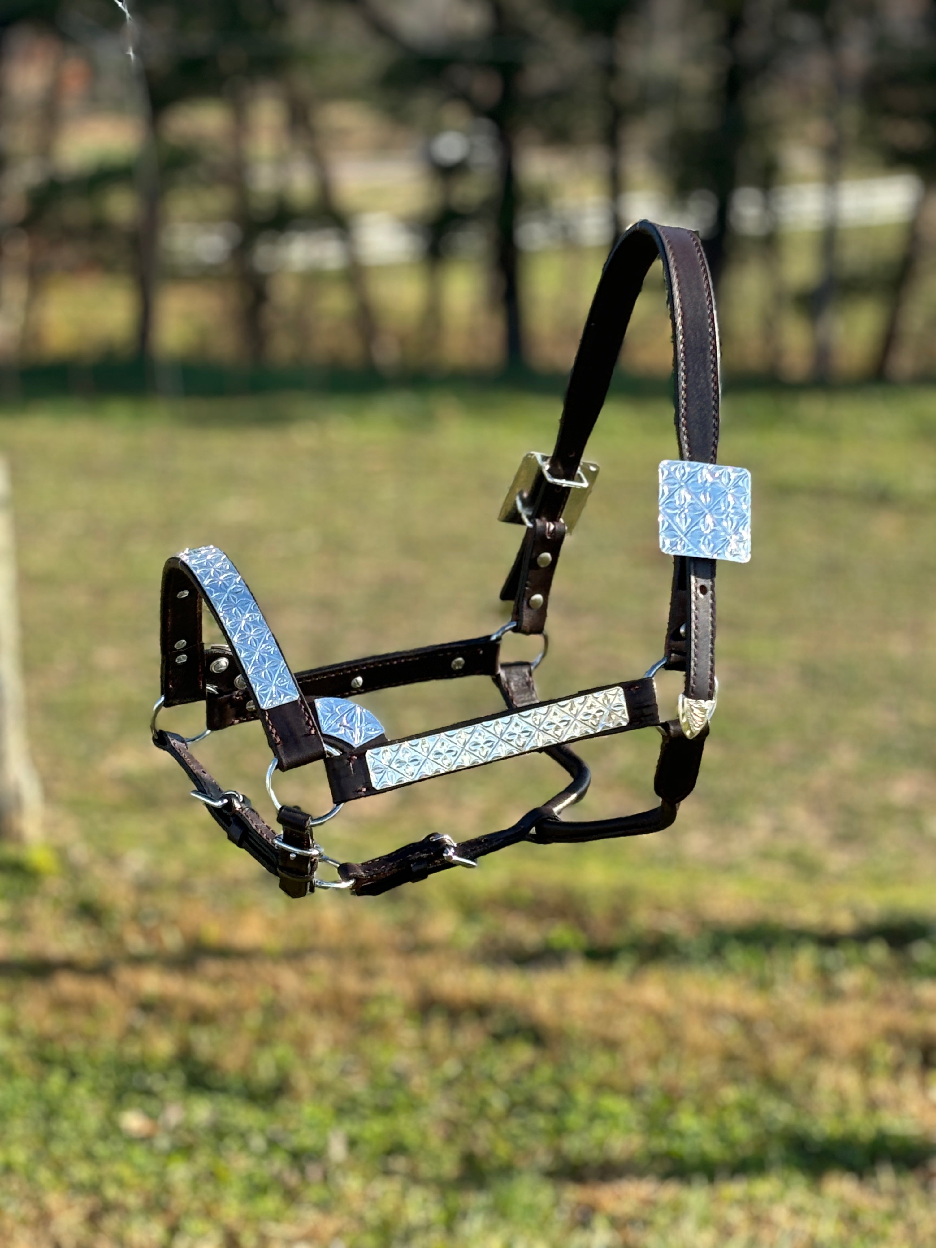 Dark Leather Show Halter ~ Floral - Henderson's Western Store