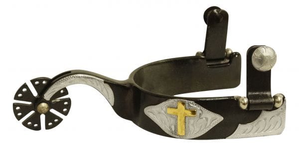 Black Steel Spur W/Gold Cross - Henderson's Western Store