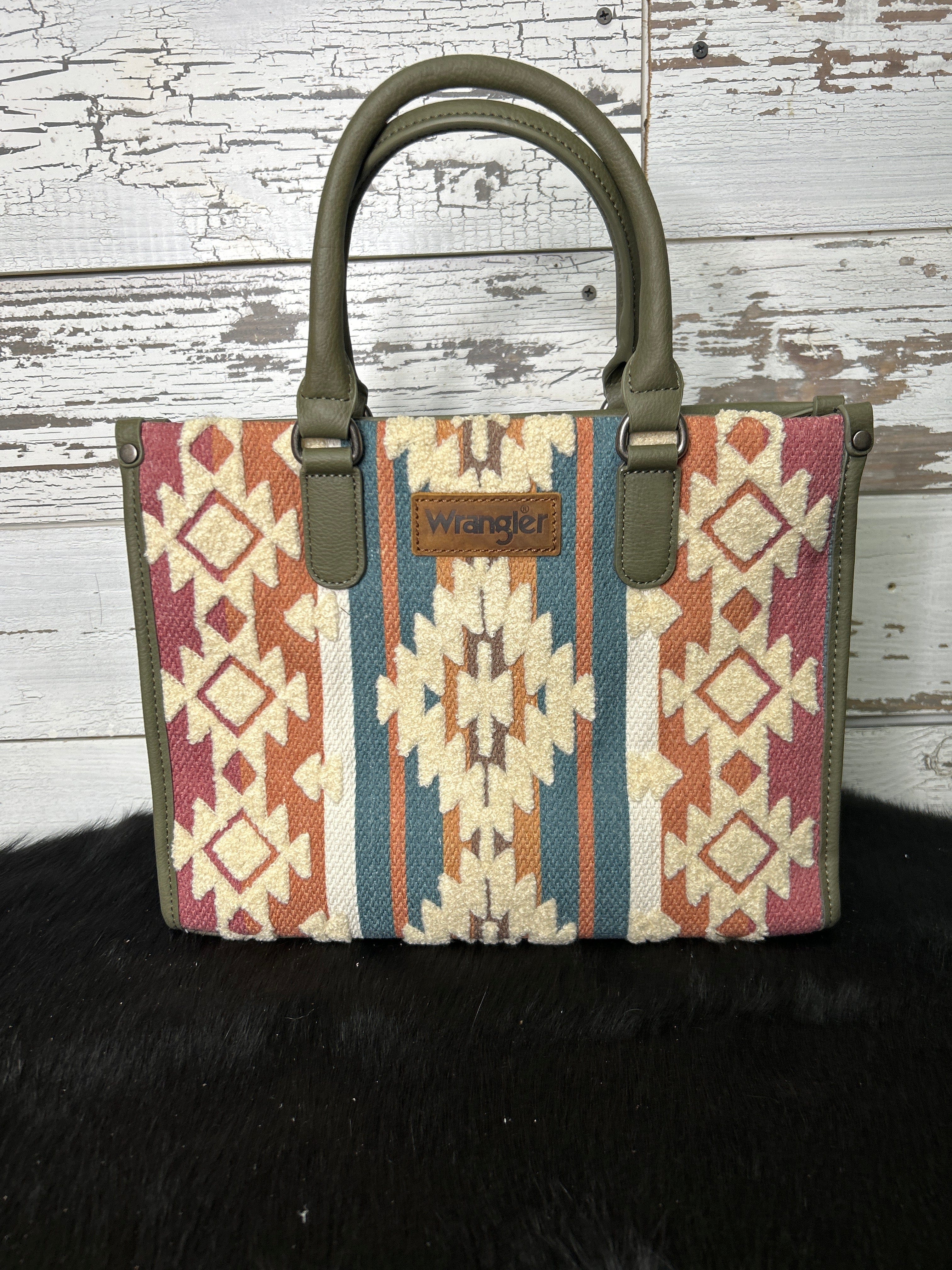 Wrangler Sherpa Aztec Canvas Tote/Crossbody - Green - Henderson's Western Store