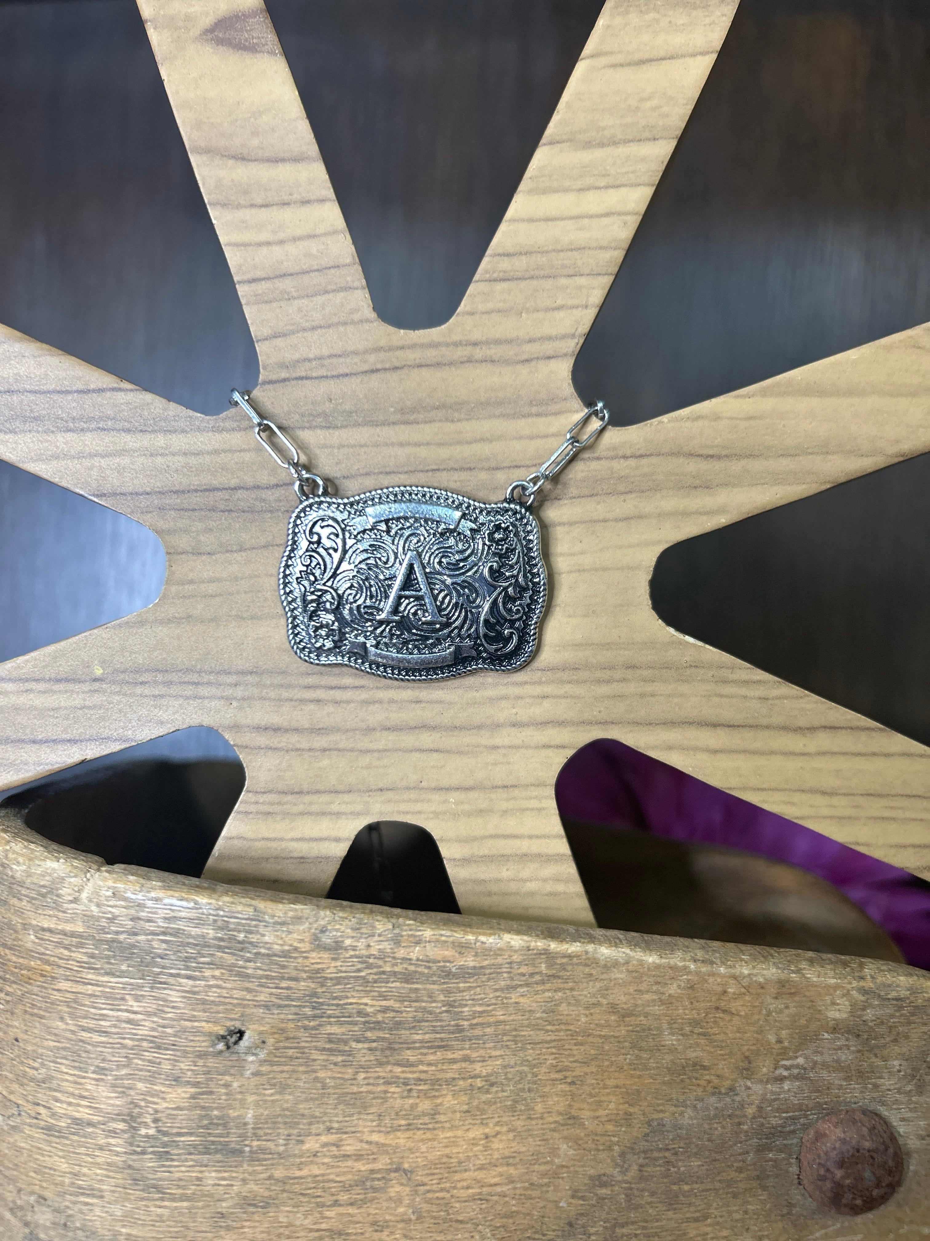 Western Buckle Initial Necklace ~ A - Henderson's Western Store