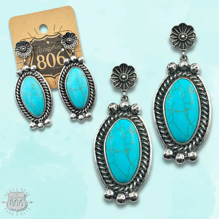 Western Oval Stone Teardrop Earring - Henderson's Western Store