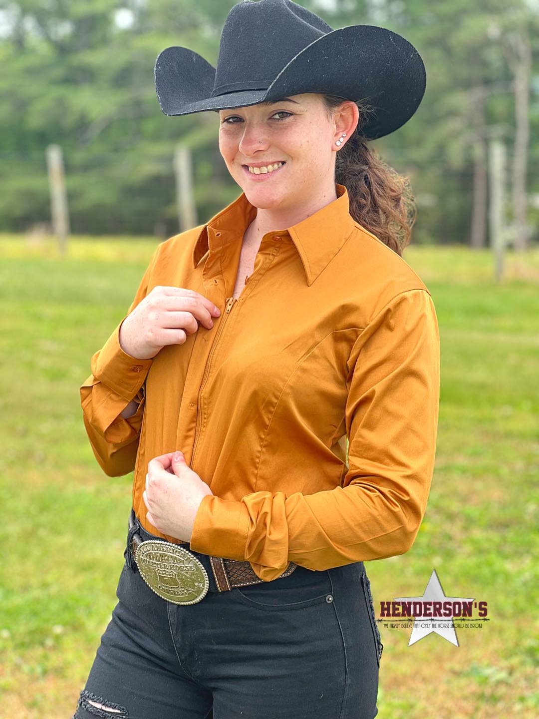 RHC Sateen Concealed Zipper Show Shirt - Mustard - Henderson's Western Store