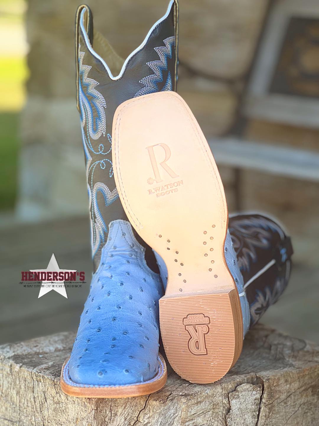 Denim Bruciato Full Quill Ostrich by R. Watson - Henderson's Western Store