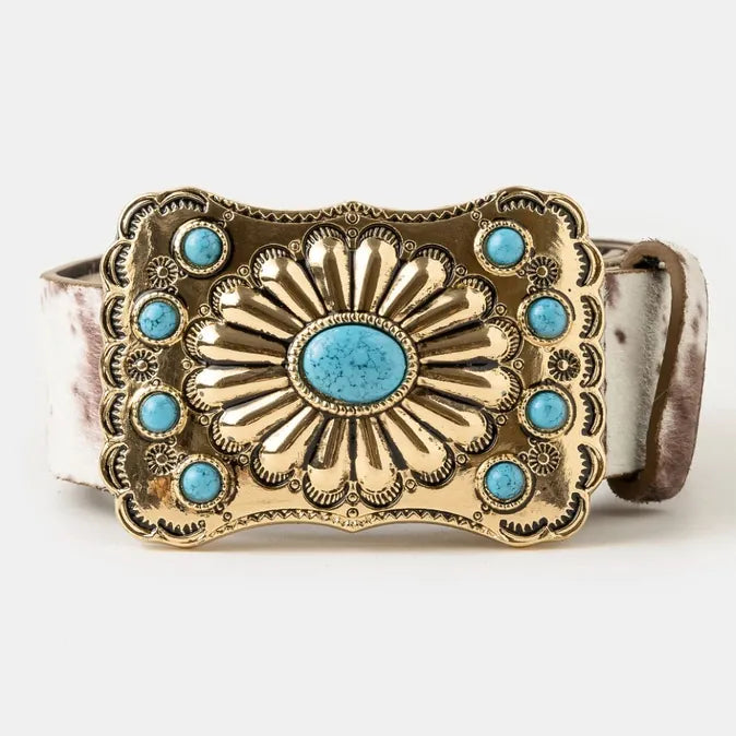 Cowhide & Turquoise Charm Belt - Henderson's Western Store