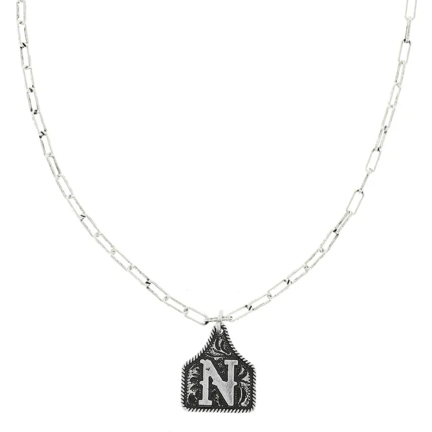 Western Initial Cattle Tag Pendant Necklace ~ N - Henderson's Western Store