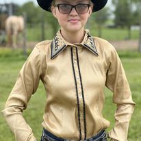 Load image into Gallery viewer, RHC Taffeta Bling Concealed Zipper Show Shirt - Gold - Henderson&#39;s Western Store