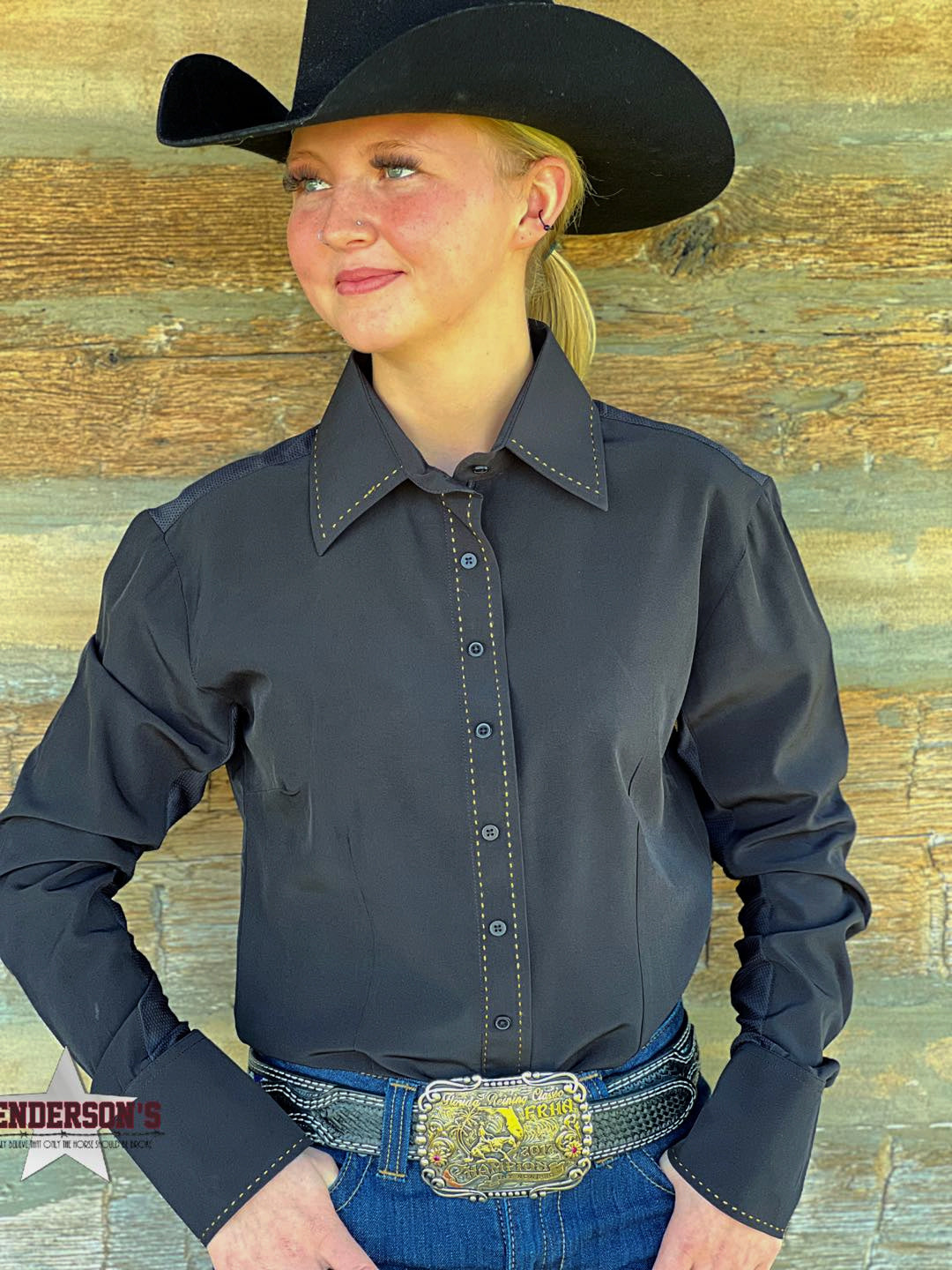 RHC Buckstitch W/Mesh Yoke Show Shirt ~ Black - Henderson's Western Store