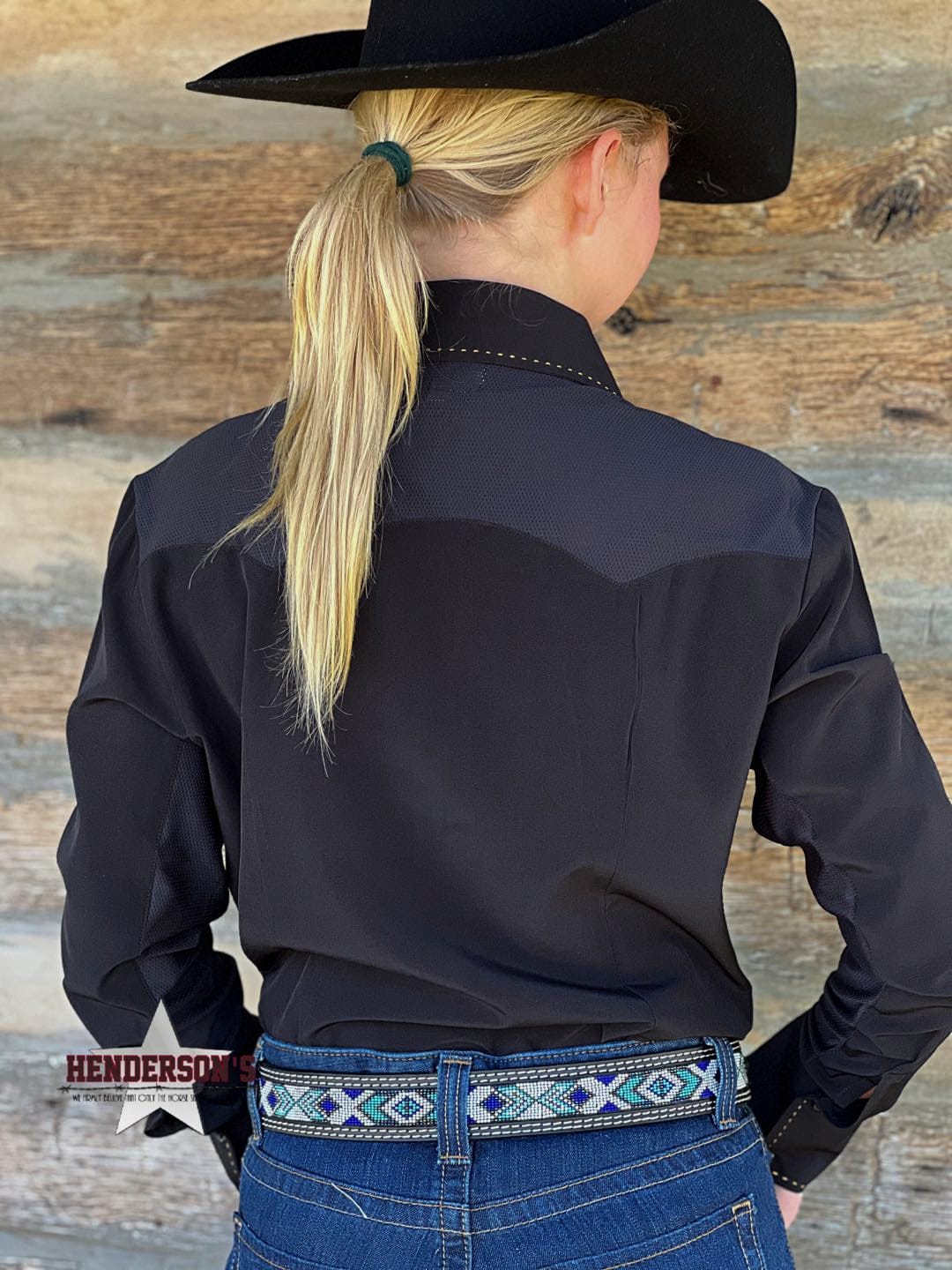 RHC Buckstitch W/Mesh Yoke Show Shirt ~ Black - Henderson's Western Store