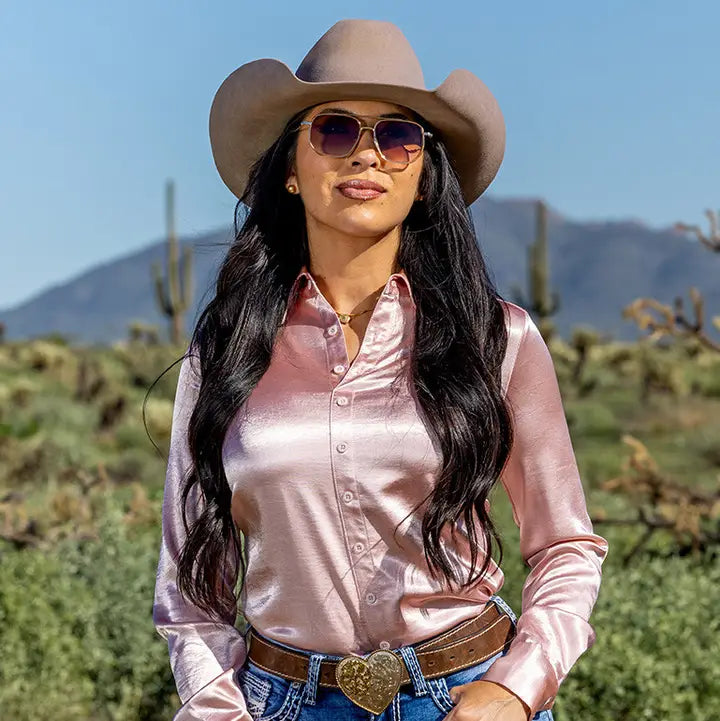 Satin Pullover Button Up by Cowgirl Tuff ~ Pink Champagne - Henderson's Western Store