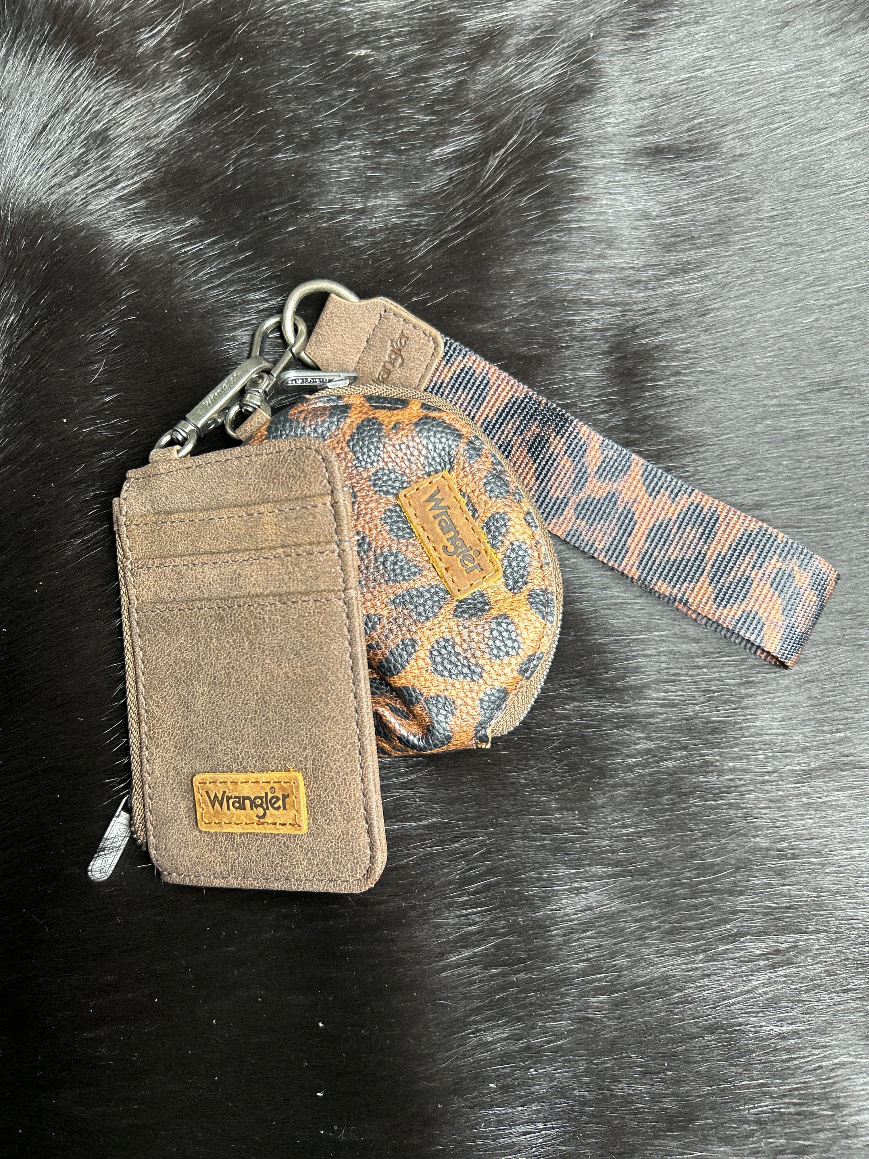 Wrangler Leopard Print Dual Pouch Wristlet ~ Coffee - Henderson's Western Store