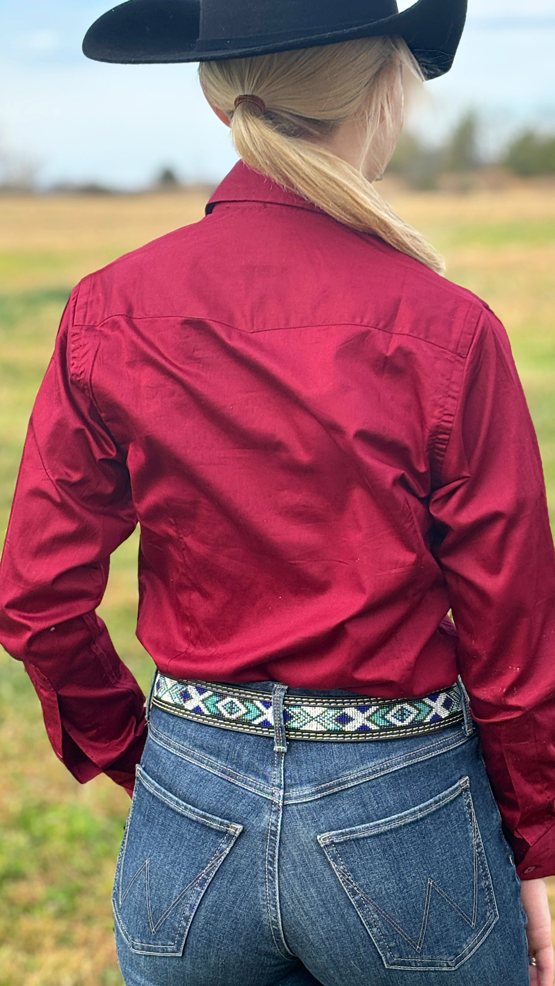 RHC Solid Button Down ~ Burgundy - Henderson's Western Store