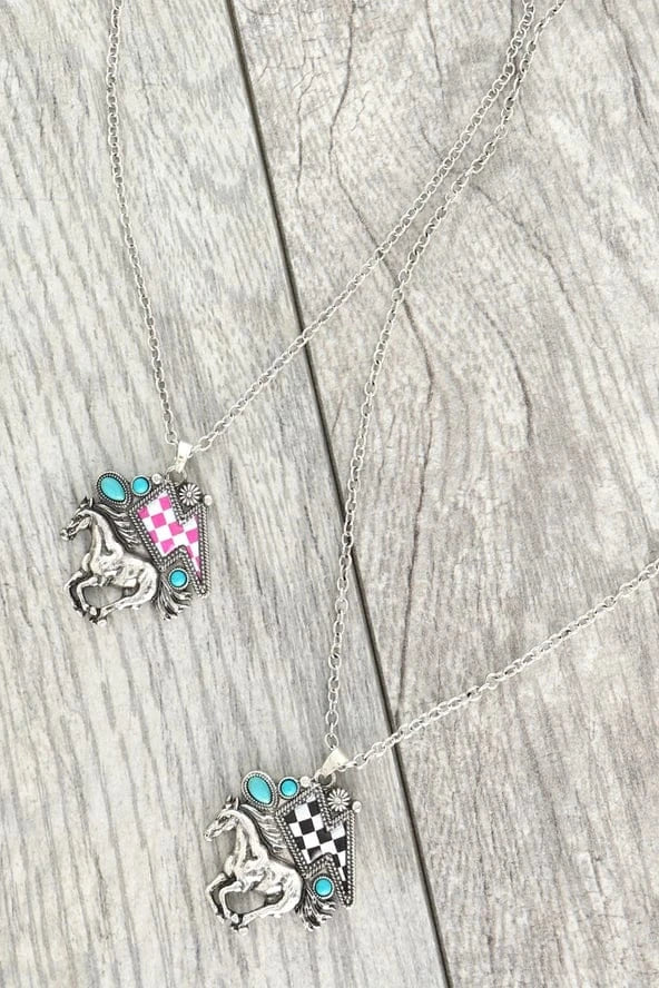 Western Checkerboard Thunder Mustang Necklace - Henderson's Western Store