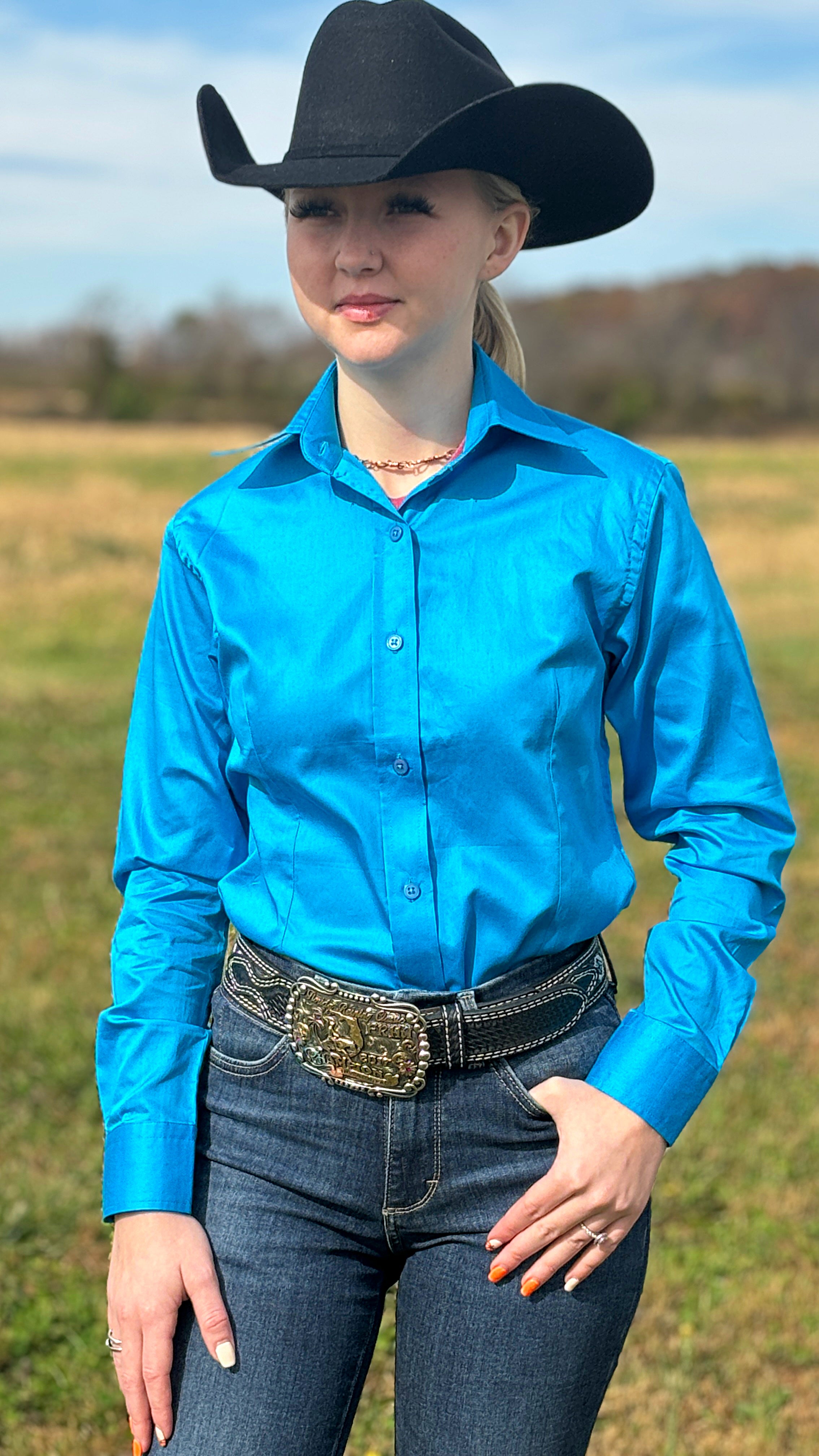 RHC Solid Button Down ~ Malibu Blue - Henderson's Western Store