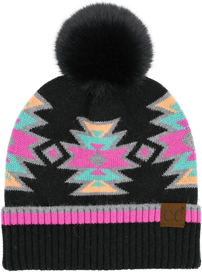 C.C Soft Southwest Beanie ~ Black/Pink ~ Youth - Henderson's Western Store