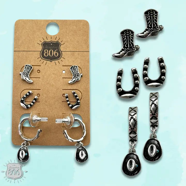 Western Silver Charm and Post Earring Set - Henderson's Western Store