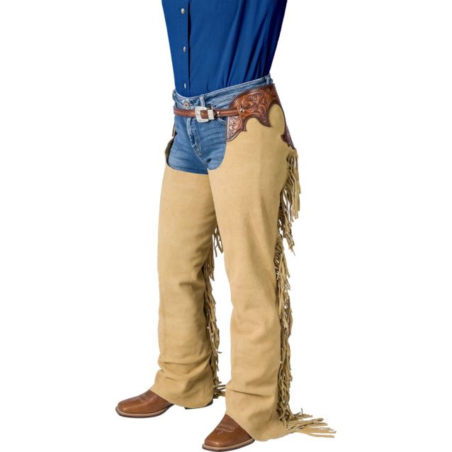 Suede Tooled Top Chaps ~ Sand - Henderson's Western Store