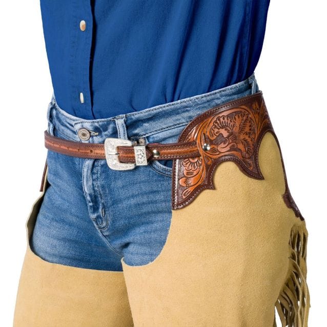 Suede Tooled Top Chaps ~ Sand - Henderson's Western Store