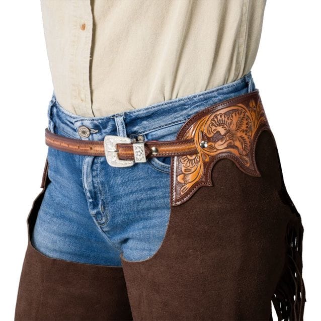 Suede Tooled Top Chaps ~ Chocolate - Henderson's Western Store