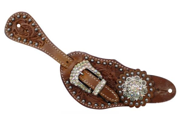 Tooled Spur Straps W/Crystal Rhinestone - Henderson's Western Store