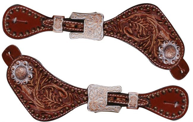 Tooled Spur Straps W/Concho - Henderson's Western Store