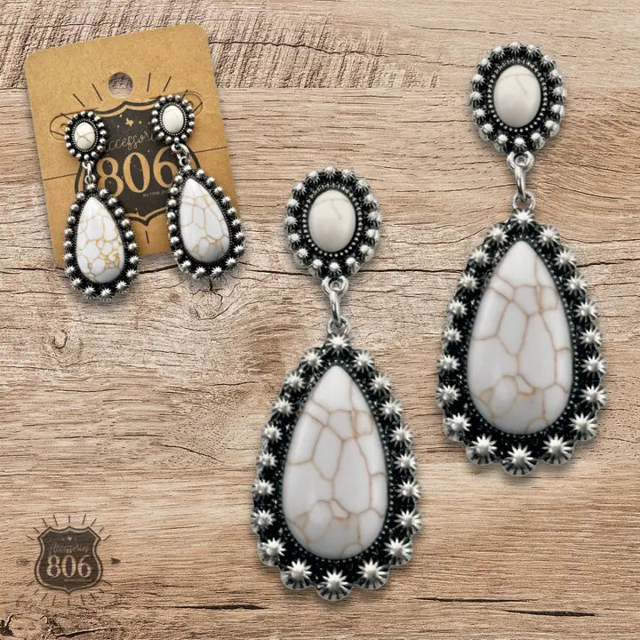 Stone Teardrop in Silver Setting Earring - Henderson's Western Store