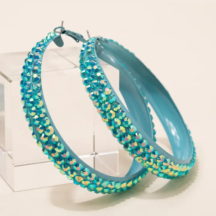 Colorful Rhinestone Embellished Hoop Earrings - Henderson's Western Store