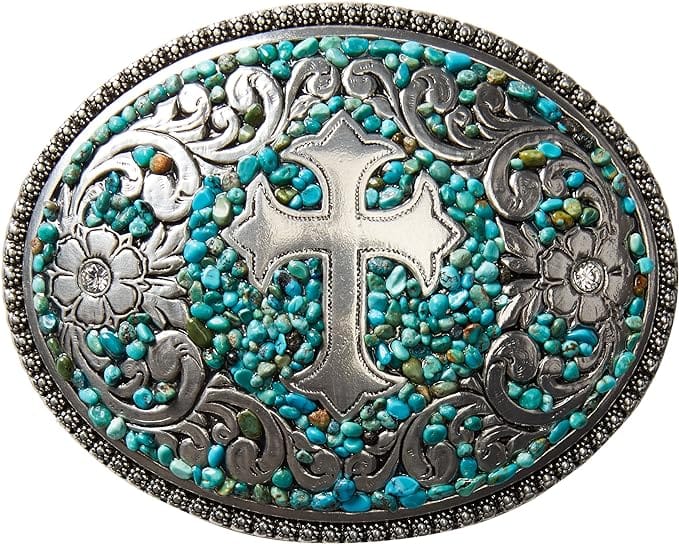 Cross Belt Buckle ~ Turquoise - Henderson's Western Store