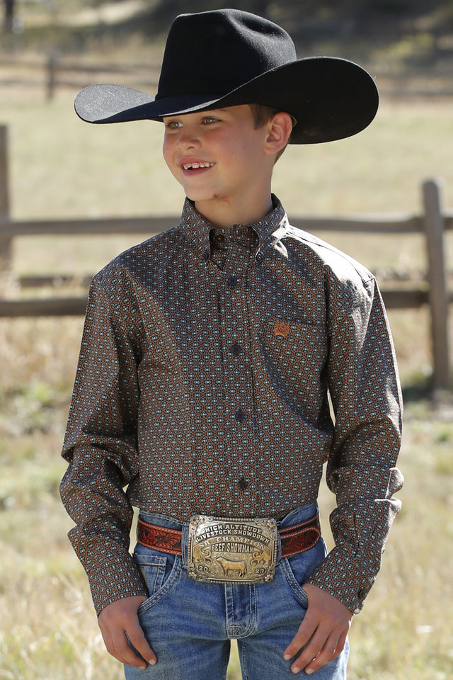Boy's Cinch Geo Print ~ Brown - Henderson's Western Store