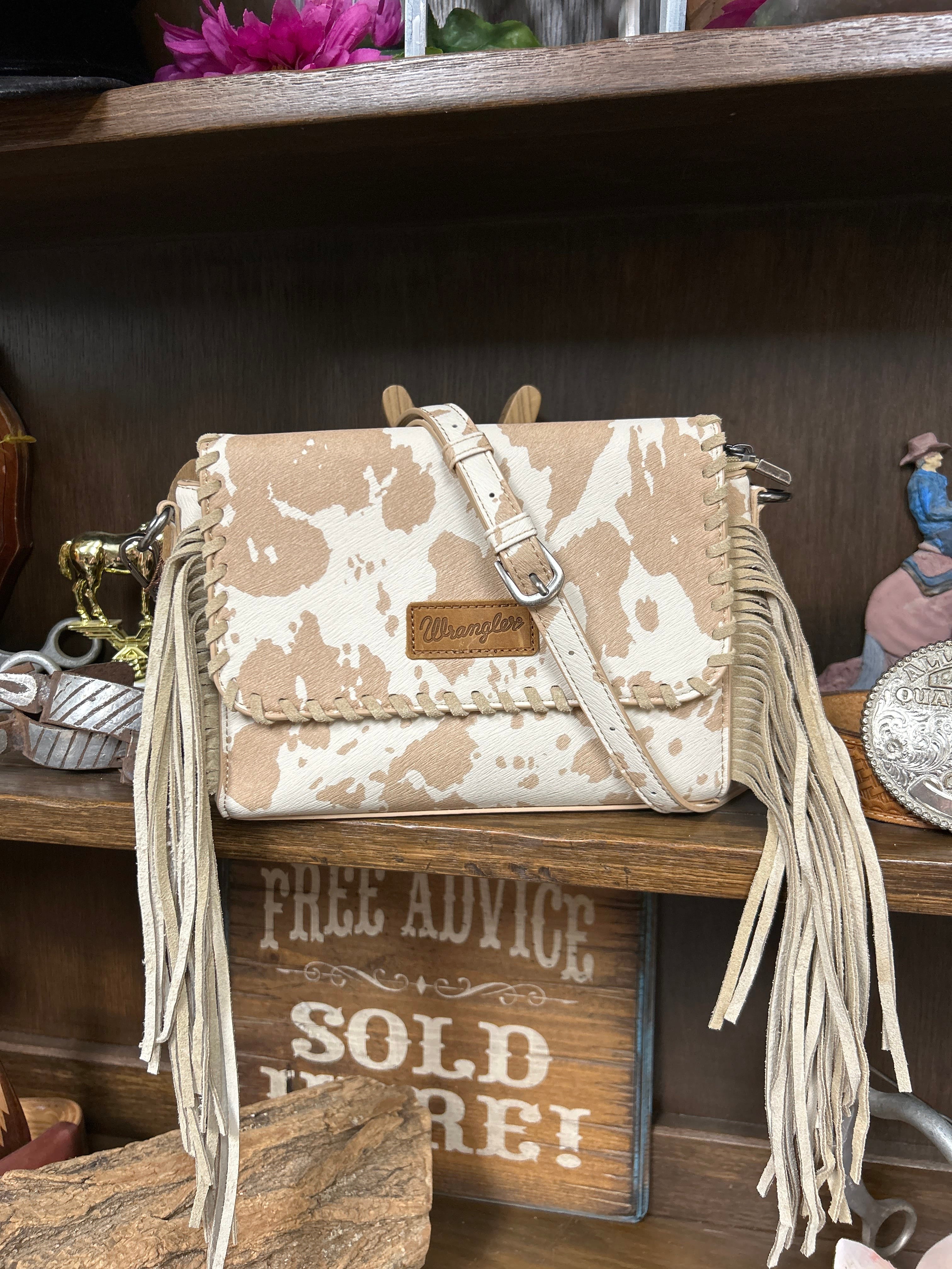 Wrangler Cow Print Fringe Crossbody Bag - Henderson's Western Store