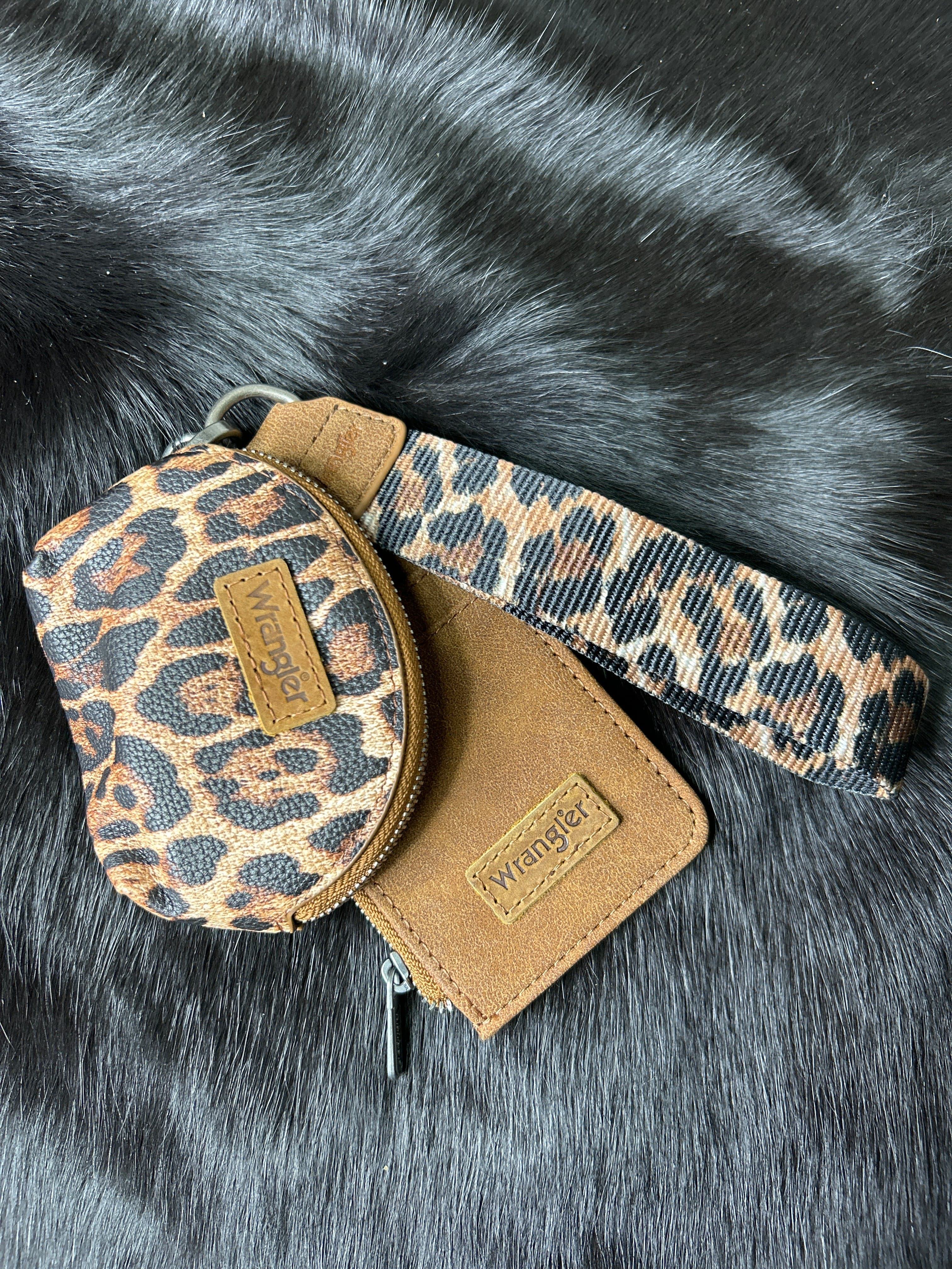 Wrangler Leopard Print Dual Pouch Wristlet ~ Brown - Henderson's Western Store