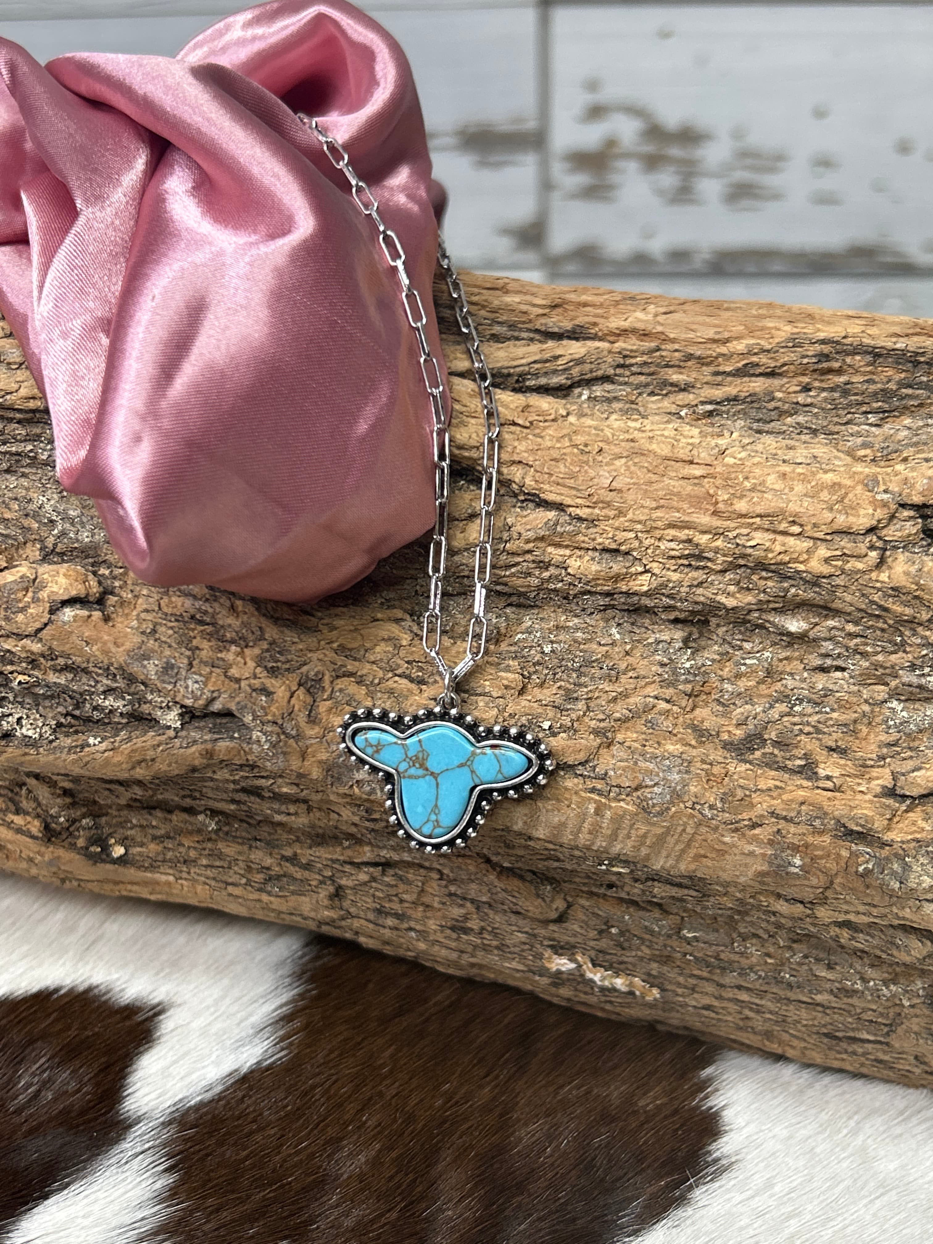 Western Turquoise Cow Head Pendant Necklace - Henderson's Western Store