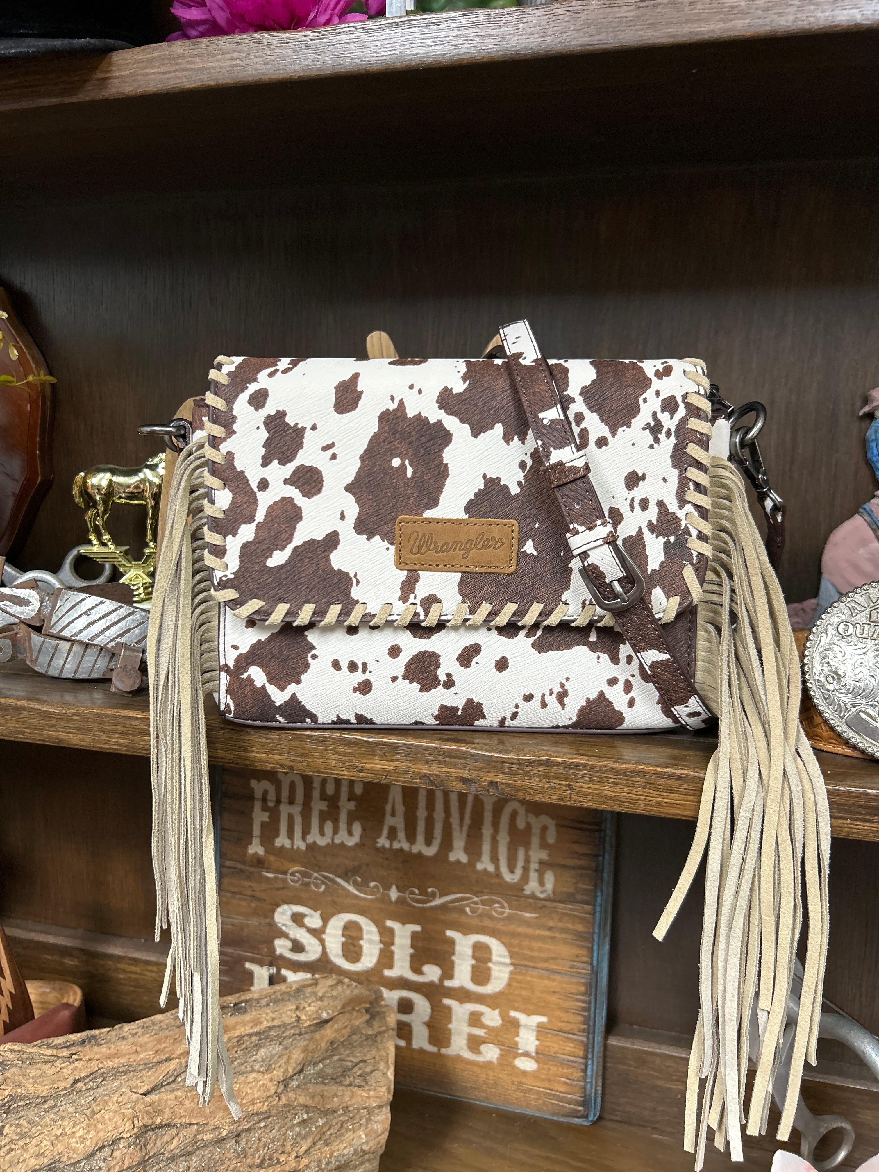 Wrangler Cow Print Fringe Crossbody Bag - Henderson's Western Store
