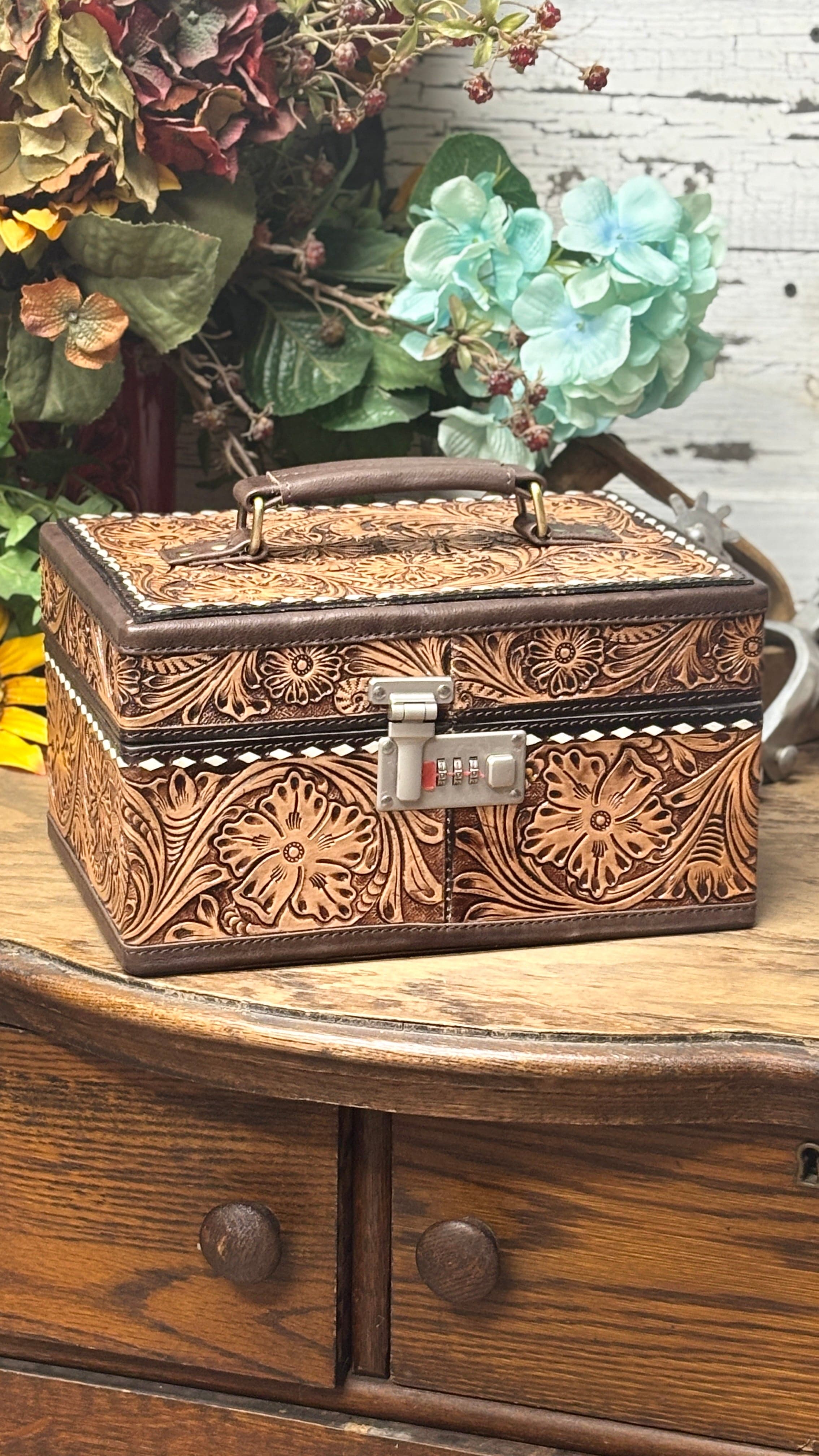 Floral Tooled Leather Jewelry Box Safe - Henderson's Western Store