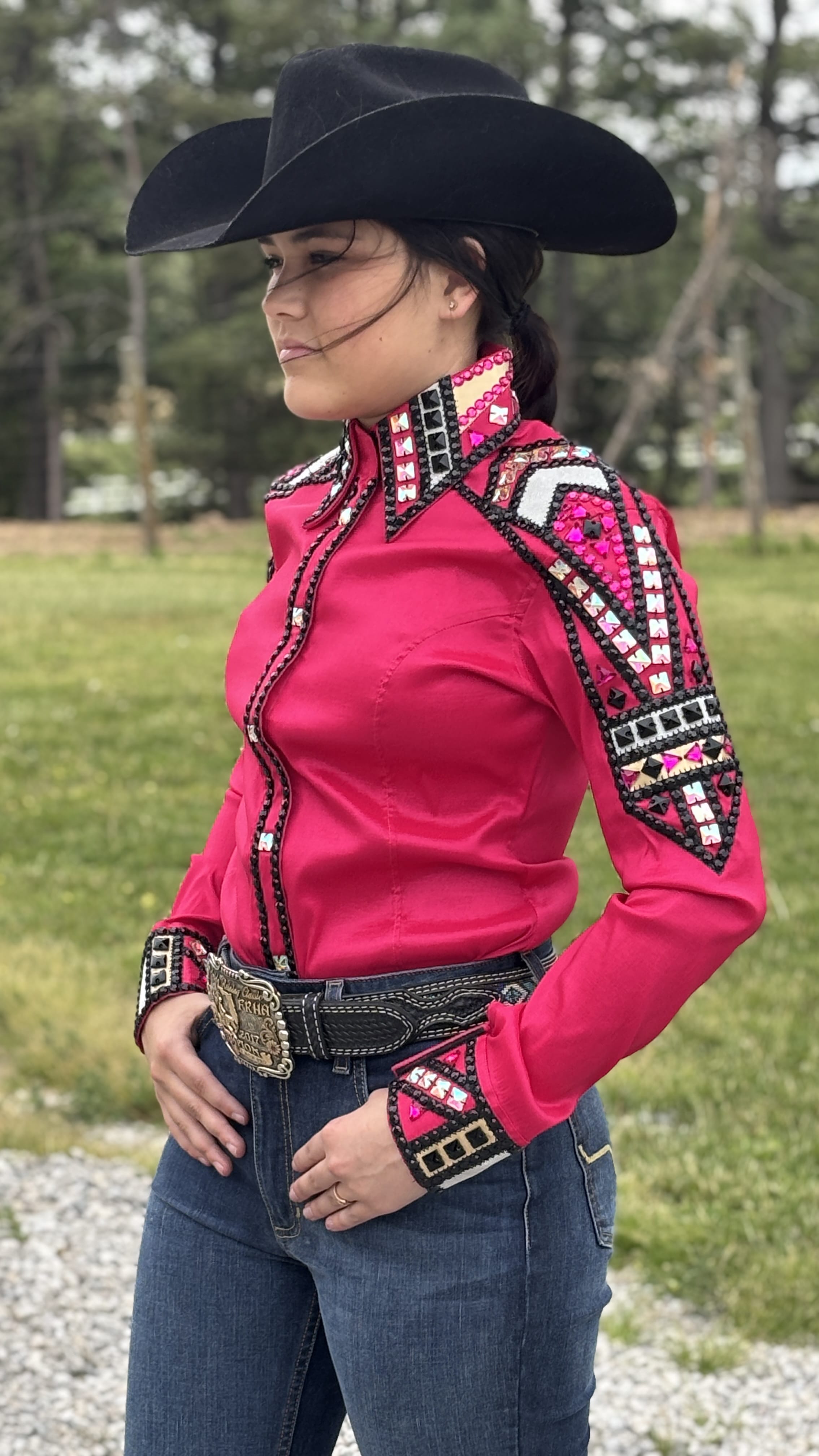 RHC Taffeta Bling Concealed Zipper Show Shirt -Fuchsia - Henderson's Western Store