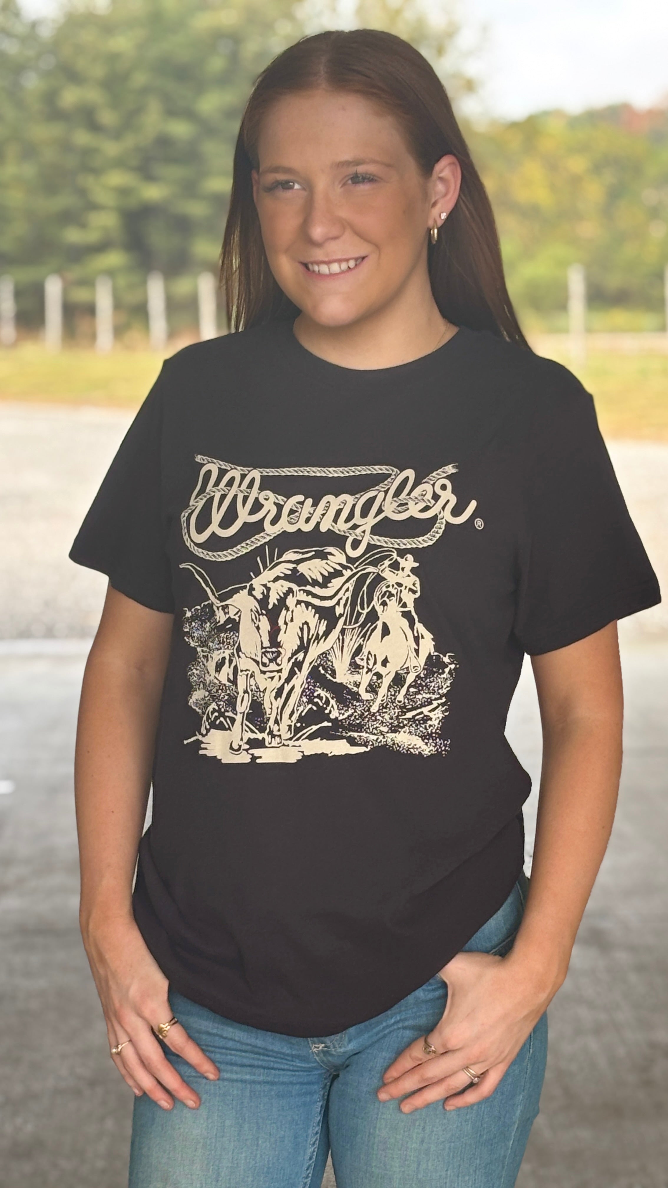 Ladies Wrangler Retro Tee ~ Black - Henderson's Western Store
