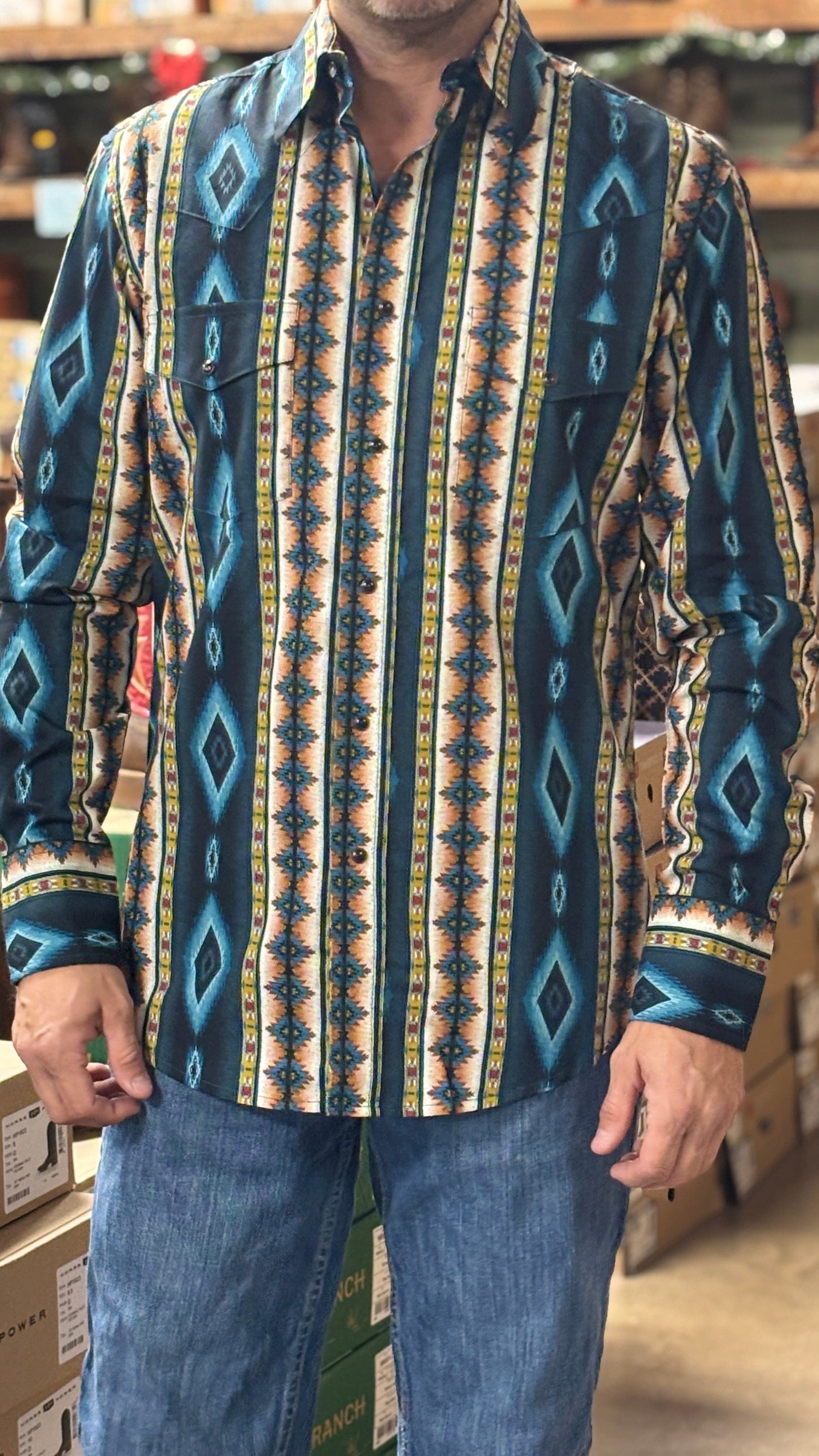 Checotah Western Shirt by Wrangler ~ Teal - Henderson's Western Store